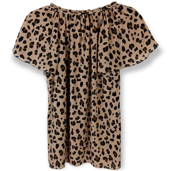 J.Crew SZ S Leopard Print Silk Flutter Sleeve Top In Mod Neutral NWT - Picture 5 of 8